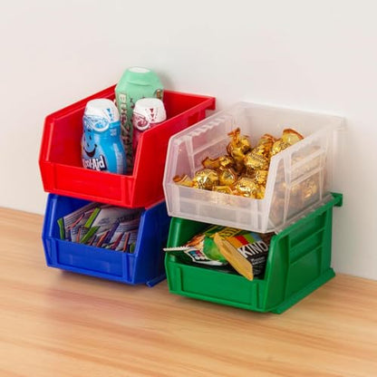 Akro-Mils 30210 AkroBins Plastic Storage Bins, 5"x4"x3", Blue, 24-Pack | Space-Saving Stackable Bins for Garage, Pantry, Craft Organization - color: Blue