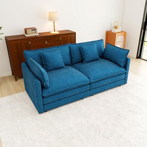 76.7” Oversized Blue Loveseat Sofa, 2 Seater Large Sectional Couches for Living Room, Chenille Fabric Modular Sectional Sofa, Deep Seat Home Sofas Set, Love Seat Couches - color: Blue, size: 2 Seater