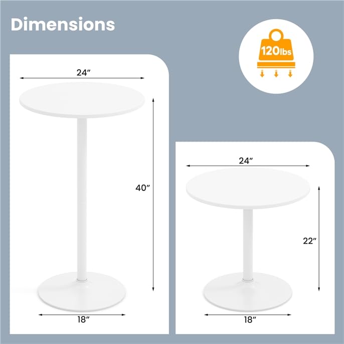 Cocktail Table,Two-in-one Modern Style Standing Circular Bar Table 40"/22" Two Convertible Height Suitable for Dining Room, Restaurant, Kitchen (2, White) - color: White, size: Diameter：23.99‘’
