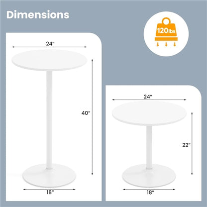 Cocktail Table,Two-in-one Modern Style Standing Circular Bar Table 40"/22" Two Convertible Height Suitable for Dining Room, Restaurant, Kitchen (2, White) - color: White, size: Diameter：23.99‘’