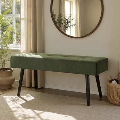 Comfy to go Entryway Bench - Green Bench for Bedroom, Modern Ottoman End of Bed, Corduroy Padded Benches for Living Room, Foyer, Mudroom, Hallway - 39" L x 14" W x 17" H | Corduroy Padded Benches for Living Room, Foyer, Mudroom, Hallway - 39" L x 14" W x