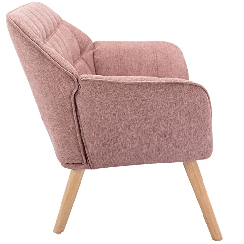 48" Small Loveseat Sofa, Modern Linen Fabric Mini Sofa Couch 2-Seater Love Seat with Quilting Backs and Wood Legs for Living Room, Bedroom and Small Space, Pink - color: Pink