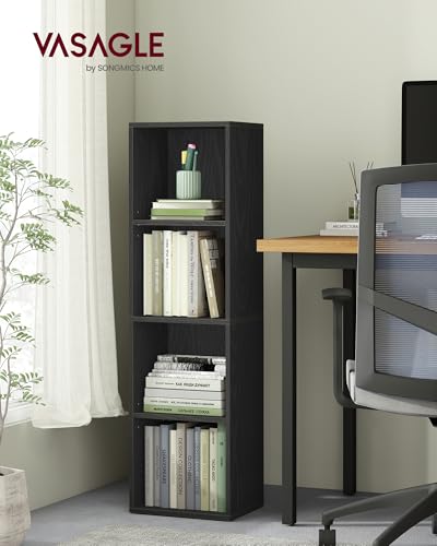 VASAGLE CUSTOS Collection - Bookshelf, 4-Tier Bookcase, Book Shelf, Open Storage Shelf, 9.4 x 11.8 x 41.7 Inches, for Living Room, Home Office, Dining Room, Ebony Black ULBC434B01 - color: Ebony Black, size: 4 Tiers (11.8"W)