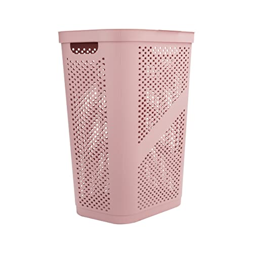 Mind Reader Slim Laundry Hamper with Lid, 60L Clothes Basket, Ventilated Plastic, Pink - color: Pink, size: Single