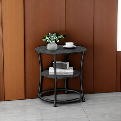 VASAGLE 21.7-Inch Round Side Table, 2-Tier End Table | Nightstand with Steel Frame, Spacious Top, for Small Spaces, Living Room, Bedroom, Charcoal Gray and Ink Black ULET056B22 - color: Charcoal Gray + Ink Black, style: Without Power Strip