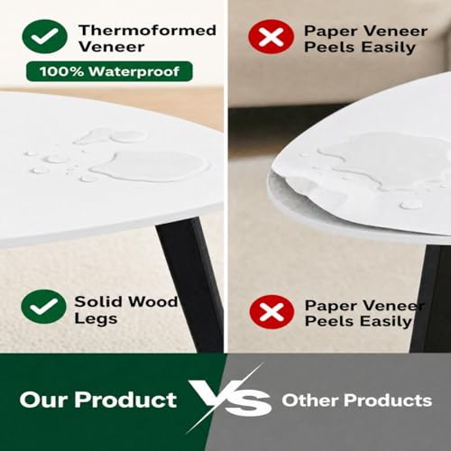 Nesting Coffee Table Set of 2-Mid Century Moder Coffee Table | Guitar Pick Stacking Tables with Solid Wood Legs,Small Coffee Tables for Small spaces,Living Room,Balcony - color: White