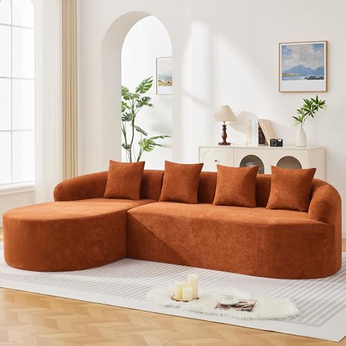 Boneless L Shaped Sofa Couch, Oversized Sectional Curved Cloud Sofa with Chaise Lounge, Chenille 4 Seats Deep Seat Couches for Living Room, No Assembly, Orange - color: Orange, size: L-Shaped Sofa
