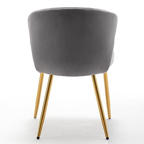 GDFStudio 30.71" Modern Velvet Accent Chair, Comfy Lounge Chair, Upholstered Side Chair with Channel Tufted Back, Gold Metal Legs, Armless Reading Chair for Living Room Bedroom Small Spaces, Gray - color: Gray + Polyester