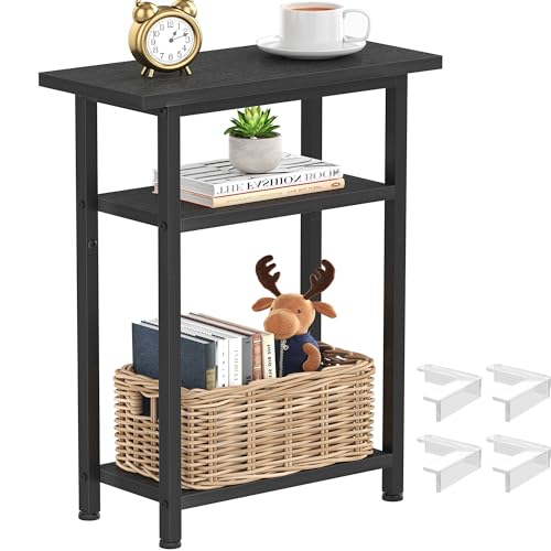 Heybly Narrow Side Table for Small Space, 25.2" Tall Nightstand HET005BK1 | Thin Bedside Table with Storage Basket, Skinny End Table, Couch Table for Living Room, Bedroom, Study, Black - color: Black, style: Ordinary