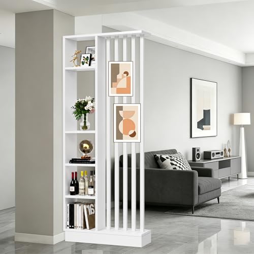 Wall Room Divider Entrance Hall Partition Freestanding Room Divider with Storage Shelf Screen Column Floor to Ceiling Entrance Halls Cabinet Privacy Partition,White+White,L31×W9×H81 - color: White+white, size: L31"×W9"×H81"