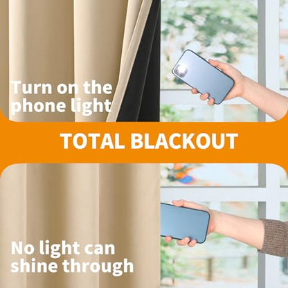 YoungsTex 100% Blackout Curtains 63 Inch Length 2 Panels, Room Darkening Drapes with Liner Thermal Insulated for Bedroom Window, Warm Beige, 38 X 63 Inch - color: Warm Beige, size: 38"W x 63"L (Pack of 2)