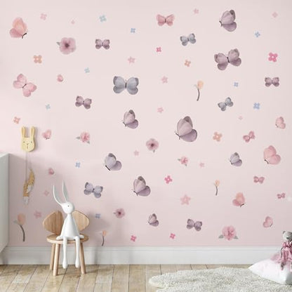 Butterfly Wall Decals Peel and Stick 70 Pcs, Butterfly Wall Stickers | Easy Removable Vinyl Flower & Butterfly Wall Stickers Wall Art For Girls Room Kids Bedroom Playroom Door Window Laptop - color: Butterfly Flower