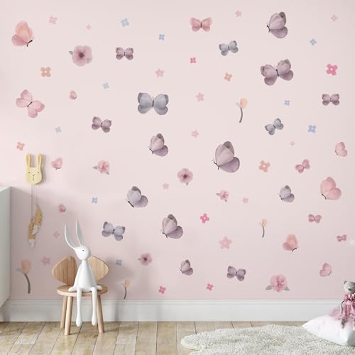 Butterfly Wall Decals Peel and Stick 70 Pcs, Butterfly Wall Stickers | Easy Removable Vinyl Flower & Butterfly Wall Stickers Wall Art For Girls Room Kids Bedroom Playroom Door Window Laptop - color: Butterfly Flower
