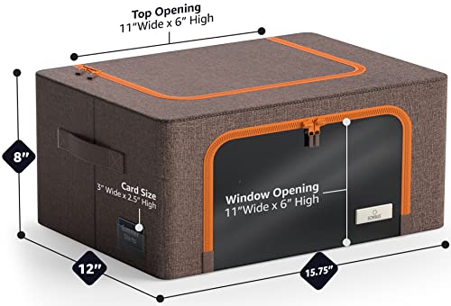 Sorbus Storage Bins with Metal Frame - Stackable & Foldable Clothes Organizer Bags - Oxford Fabric Storage Containers with Large Clear Window & Carry Handles, Bedroom Organization for Bedding & Linen - color: Brown, size: 4 Pack