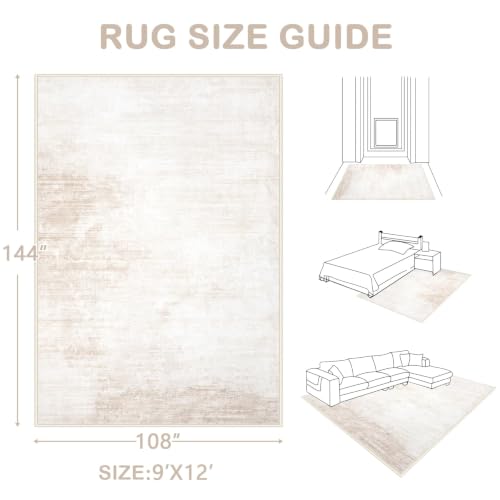 Area Rugs 9x12 Living Room: Washable Rug Modern Abstract Large Rugs Soft Non Slip Neutral Rug Stain Resistant Indoor Carpet for Bedroom Kitchen Dining Room Table Nursery Home Office Rugs(Beige,9'x12') - color: Beige, size: 9' x 12' (Rectangular)