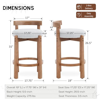 HEAH-YO Mid Century Modern Bar Stools Set of 4, 26.5" Counter Stools with Back, Linen Upholstered Barstools with Solid Wood Legs Bar Chairs for Kitchen Island Dining Room, Light Grey - color: 26.5" Light Grey Linen, size: Counter Height - Set of 4