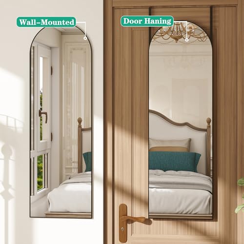 Over the Door Mirror Full Length, 48"x14"Door Hanging Mirror Full Length Arch Mirror, Behind the Door Wall Mirror, Back of Door for Closet Bedroom Living Room, Black - color: Black, size: 48"x14"