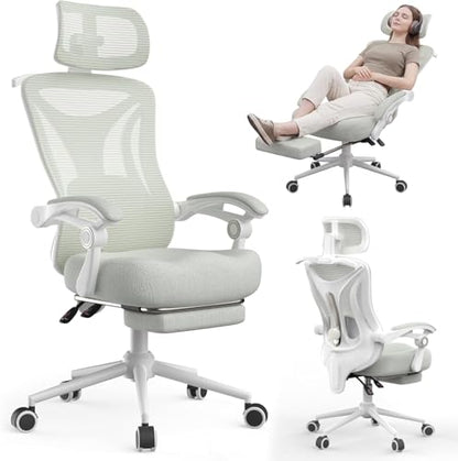 CYKOV Ergonomic Office Chair with Footrest - Adjustable Lumbar Support & Headrest, 90-135° Reclining Mesh Back Computer Chair - Home Office/Gaming, 350lbs Capacity | 4-Way Headrest (4.72" + 60°), 2-Way Lumbar (2" + 1.18"), 90-135° Recline, Breathable Mesh