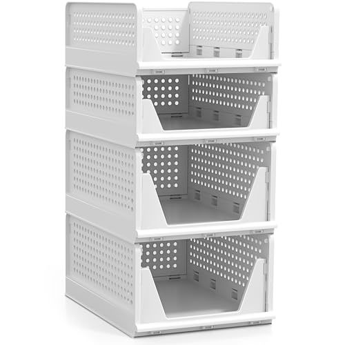 Sorbus Shelf Organizer - Closet Shelf Organizer for Clothes, Closet, Bathroom, Kitchen, Garage - Plastic Stackable Shelf Organizer Baskets - Open Front Design Under Shelf Organizer - size: 2 Small 2 Medium