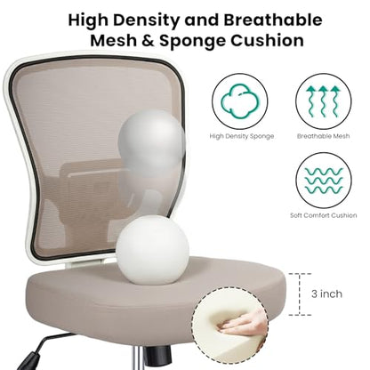 Armless Drafting Chair Tall Office Chair for Standing Desk - Adjustable Height Mesh Ergonomic Stool with Foot Ring, Rolling Counter Height Computer Chair for Small Spaces & Home Office - color: Khaki