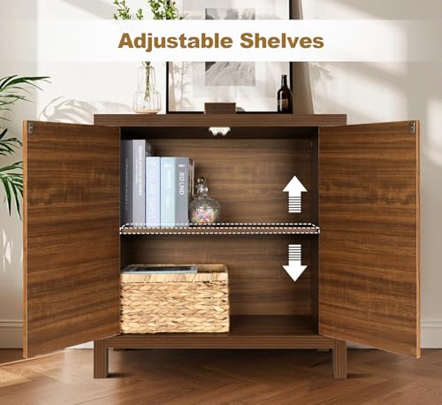 ZYBT Fluted Sideboard Buffet Cabinet, Mid Century Modern Accent Cabinet with 2 Doors and Adjustable Shelf, Storage Cupboard Credenza Console Table for Living Kitchen Dining Room Hallway - style: 2Door