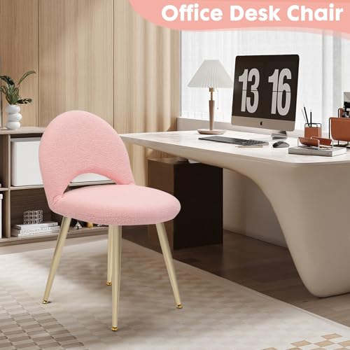 Vanity Chair with Back, Pink Vanity Stool Chair | Boucle Upholstery Armless Makeup Stool with Gold Metal Legs for Bedroom Living Room Kitchen Dinning Room (Gold and Pink) - color: Gold and Pink