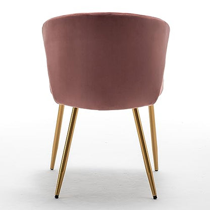 GDFStudio 30.71" Modern Velvet Accent Chair, Comfy Lounge Chair, Upholstered Side Chair with Channel Tufted Back, Gold Metal Legs, Armless Reading Chair for Living Room Bedroom Small Spaces, Rose - color: Rose + Polyester