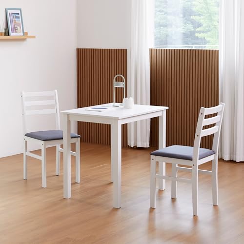 Seattle 3-Piece Wooden Dining Table Set for 2, Modern Farmhouse Kitchen Dining Room Set with Solid Wood Ladder Back Chairs for Small Space (White) - color: White