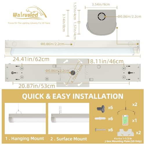 2FT Tri-Level Motion Sensor LED Linear Strip Emergency Stairwell Light w/Remote, CCT 10W/20W Selectable 125lm/W, Battery Backup, 30K/40K/50K, Dimmable 2 Foot Commercial Shop Ceiling Light Fixture, ETL