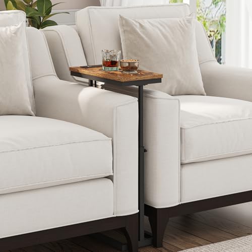 TUTOTAK End Table with Charging Station, Side Table, Tall Couch Table | Sofa Table, for living Room, Bedroom, Brown TB01BB084 - color: Brown, size: 1 Pack, style: With Plug