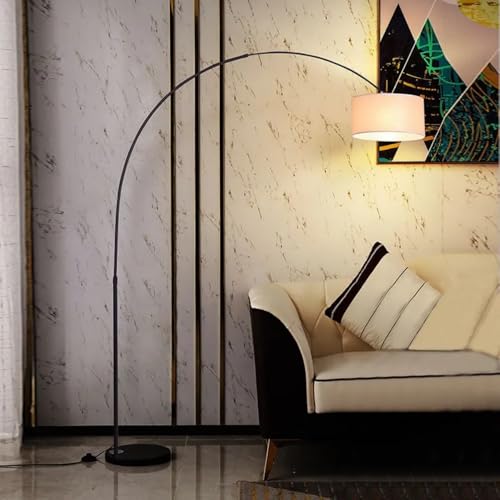 Modern Floor Lamp, E26 - Simple Black Floor Lamp with Linen Shade/Style Metal Body, with Foot Switch, Adjustable Direction, Suitable for Living Room, Bedroom, Office, Kitchen,(No Bulb)