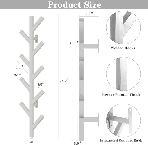 Prywot 2PK Vertical Hat Rack, Metal Coat Rack Wall Mounted, White, 37.8" | 9 Hooks, Space-saving wall-mounted design, for Hats, Jackets, Coats, and Bags - Suitable for Entryways and Bedrooms - color: White(2 Pack)