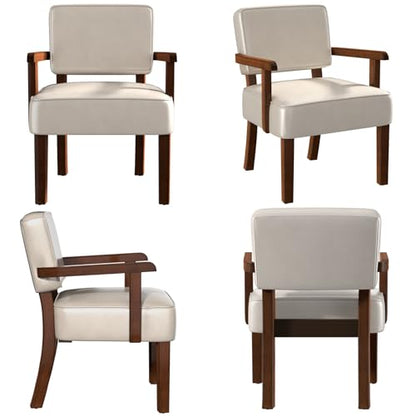 Faux Leather Accent Chair, Mid-Century Armchair with Wood Frame | Upholstered Living Room Chair, Comfy Reading Chair for Bedroom, Waiting Room, Home Office, Easy Assembly, Beige - color: Faux Leather Beige, size: One Chair