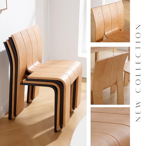 Wooden Dining Chairs Set of 2, Stackable Side Chairs, Natural | Ergonomic Backrest, Solid Wood, No Assembly Required, Dining Room Chairs, Kitchen Chairs, Mid-Century Modern, Small Space - color: Natural, size: 2 Chair