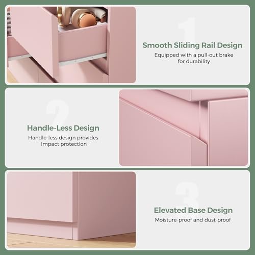 Jocoevol Modern Pink 7 Drawer Dresser for Bedroom, Simply Chest of Drawers, Wood Storage Dresser with Deep Drawers for Living Room Hallway Entryway, Pink - color: Pink