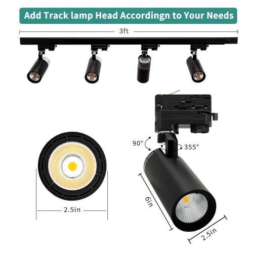 UPO 4-LED Track Lighting kit, 3000 Lumens 4000K,Ceiling Spot Lighting for Kitchen, Living Room, Bedroom Adjustable Track Head Easy Installation, LED Bulbs Included, Black - color: 4000k black