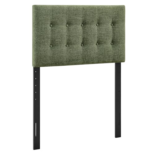 Modway Emily Twin Size Fabric Headboard in Foliage - Linen-Like Upholstery with Button Tufting and 7 Adjustable Height Positions - color: Foliage, size: Twin