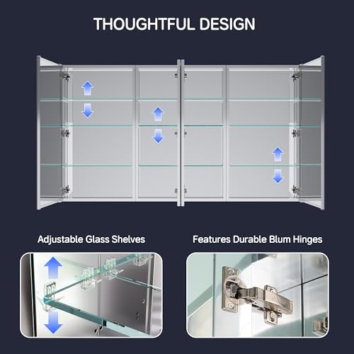 64"x36" Medicine Cabinet with Mirror & Soft Close Hinges, Surface Mount or Recessed Medicine Cabinet with Adjustable Shelves, Bathroom Wall Medicine Cabinet with Storage, Aluminum Alloy Frame, Combo - size: 64" x 36"