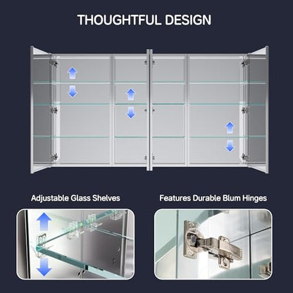 64"x36" Medicine Cabinet with Mirror & Soft Close Hinges, Surface Mount or Recessed Medicine Cabinet with Adjustable Shelves, Bathroom Wall Medicine Cabinet with Storage, Aluminum Alloy Frame, Combo - size: 64" x 36"