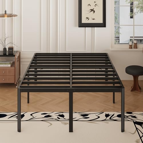 Yicensen 22 Inch High Full Bed Frame with Rounded Corner Legs, Heavy Duty Full Size Metal Platform Bed Frame No Box Spring Needed, Easy Assembly, Noise Free, Black - size: Full, style: 22 Inch
