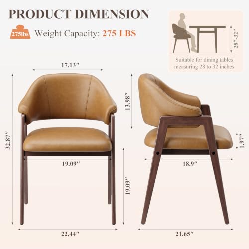MALOL Wooden Dining Chairs Set of 2, Faux Leather, Curved Open Back, Brown - color: Brown, size: Set of 2