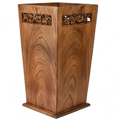 Antique Wooden Umbrella Stand & Walking Cane Holder for Home, Office & Entryway | Hand-Carved Solid Wood Umbrella & Cane Storage Rack | Size 21.5 x 8 x 8 in, Base 7.5 x 7.5 inches (Solid)