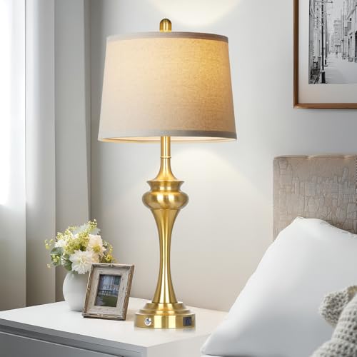 Rinweey 30" Gold Tall Table Lamps for Living Room, Touch Control Modern Bedroom Table Lamp with USB A+C Ports, 3-Way Bedside Lamps Set of 2, Elegant Metal Lamp for Night Stand Desk Side Table Office - color: Gold-30”H
