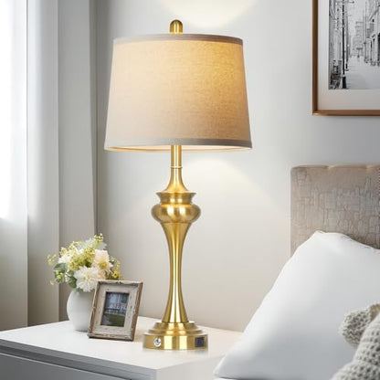 Rinweey 30" Gold Tall Table Lamps for Living Room, Touch Control Modern Bedroom Table Lamp with USB A+C Ports, 3-Way Bedside Lamps Set of 2, Elegant Metal Lamp for Night Stand Desk Side Table Office - color: Gold-30”H