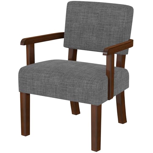 Accent Chair, Armchair with Solid Wood Frame and Legs, Gray | Living Room Chairs with Soft Thicken Cushion, Comfy Reading Chair for Bedroom, Waiting Room, Home Office, Easy Assembly - color: Linen Gray, size: One Chair