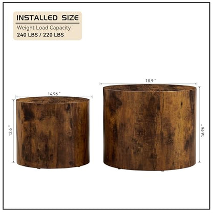 Round Nesting Coffee Table Set of 2 Living Room, No Assembly | Modern Wooden Center Tables, Tea Table for Apartment, Small Circle Accent End Table Set, Dark Brown - color: A-dark Brown