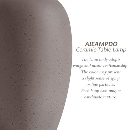 AIEAMPDO 21'' Set of 2 Farmhouse Ceramic Small Table Lamps for Living Room Bedroom, Nightstand Rustic Brown Desk Lamp for Bedside End Table Entryway, 2 LED Bulbs Included - color: Earth Gray Brown
