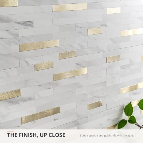 StyloVue 20 Sheets Peel and Stick Backsplash for Kitchen, Sparkle White Marble Look with Gold Metal, Glossy Finish, Stick on Tile for Kitchen Backsplash, RV, Fireplace - color: Sparkle White Marble