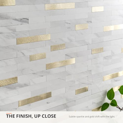 StyloVue 20 Sheets Peel and Stick Backsplash for Kitchen, Sparkle White Marble Look with Gold Metal, Glossy Finish, Stick on Tile for Kitchen Backsplash, RV, Fireplace - color: Sparkle White Marble