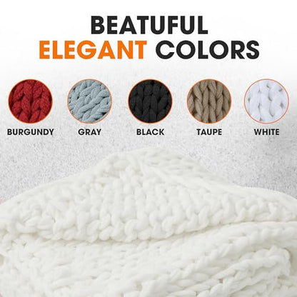 Cheer Collection Chunky Knit Blanket - Throw Blankets for Bed & Couch, Cozy Chunky Knit Throw Blanket, Ultra-Soft Oversized Knitted Blanket, Machine Washable Knit Throw Blanket- 50''x60'', Off White - color: Off White